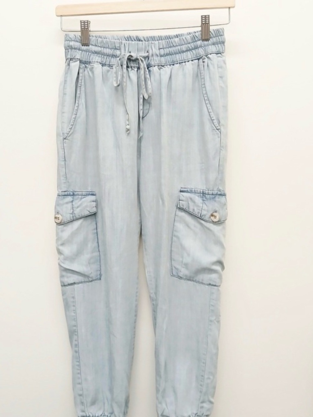 Light Wash Cargo Joggers - Drawstring Waist